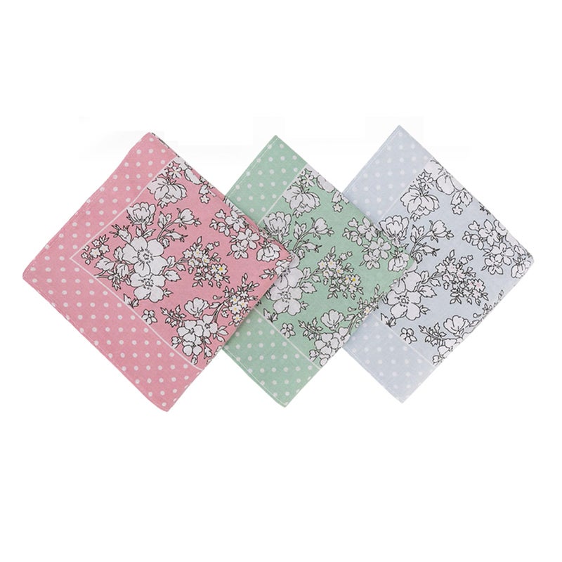 HOULIFE Ladies 100% 60S Cotton Handkerchiefs Womens Floral Print Hankies for Wedding Party 18x18 - Image 1